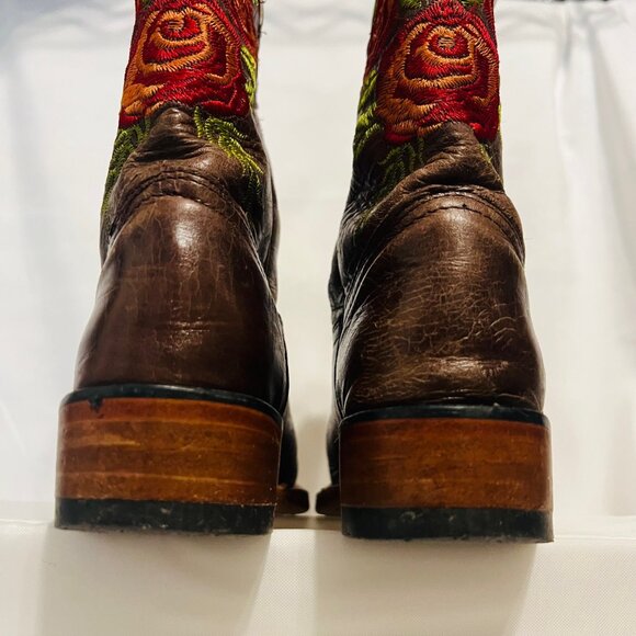 Dos Tonos Boots-Girls Sz 13-Brown Leather/Red/Green-1 1/4" Heel-Handmade Guatama - Picture 9 of 16